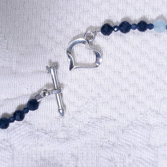 🆕️ 18" Genuine Blue Sapphire Aquamarine Beaded Necklace faceted gemstone silver - Picture 5 of 9